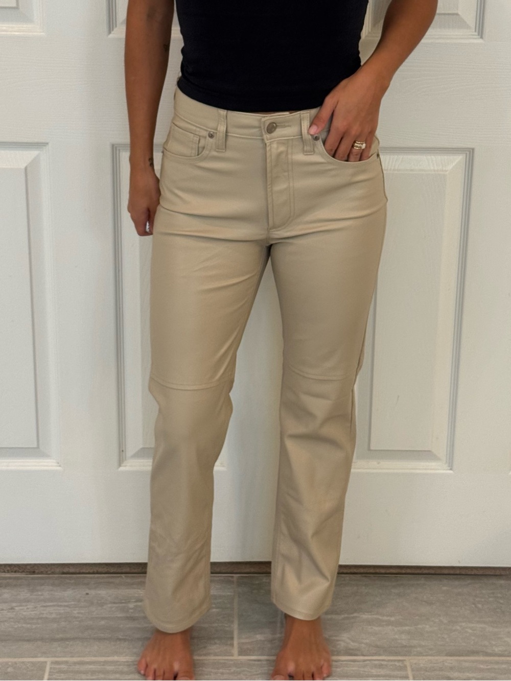 GAP Cheeky Straight High Rise Tan Leather Ankle Pant